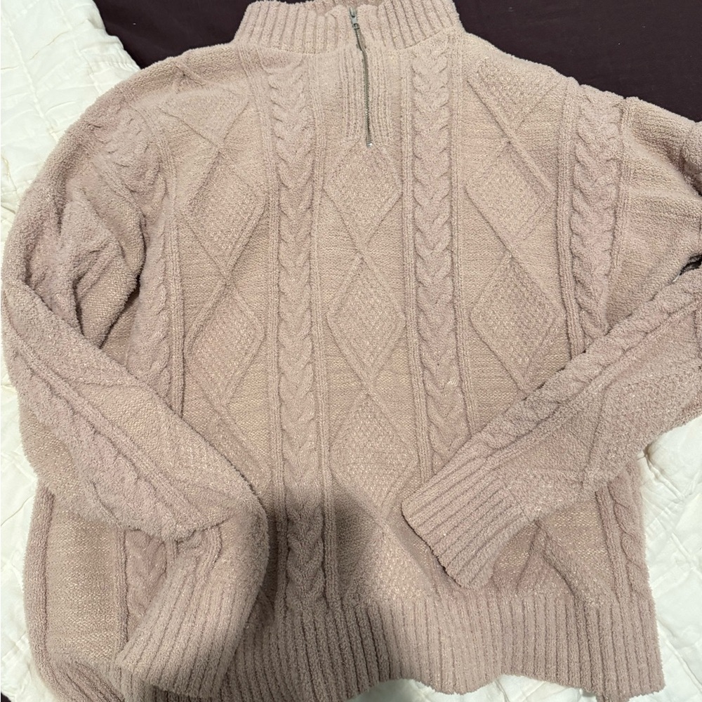 Cozy Cable Knit Half-Zip Sweater - Tan/Brown